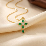 Marquise Cross Necklace in Gold and Emerald