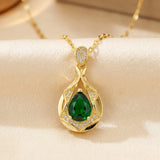 Golden Emerald Water Drop Pendant Necklace