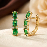 Vertical Gold and Emerald Hoop Earrings
