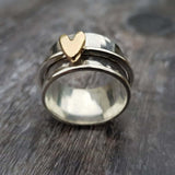 Vintage Silver Ring with Golden Heart