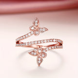 Ring with Butterflies and Embedded Zirconia in White Gold
