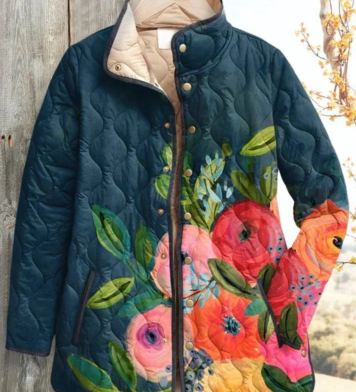 Wilma™ | Quilted Jacket with Flowers on Navy