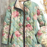 Gesa™ | Quilted Jacket with Large Roses in Sage