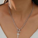 Fashionable Necklace with White Gold Toggle Clasp and Cross Pendant