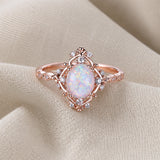 Oval Fire Opal Flower Ring