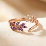 Gold and Amethyst Leaf-Shaped Ring