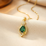 Golden Emerald Water Drop Pendant Necklace