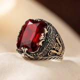 Ornate Signet Ring in Silver and Ruby