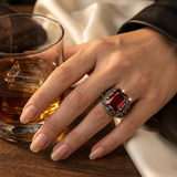 Ornate Signet Ring in Silver and Ruby