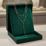 Long Fringe Pearl Necklace in Double Layer Gold