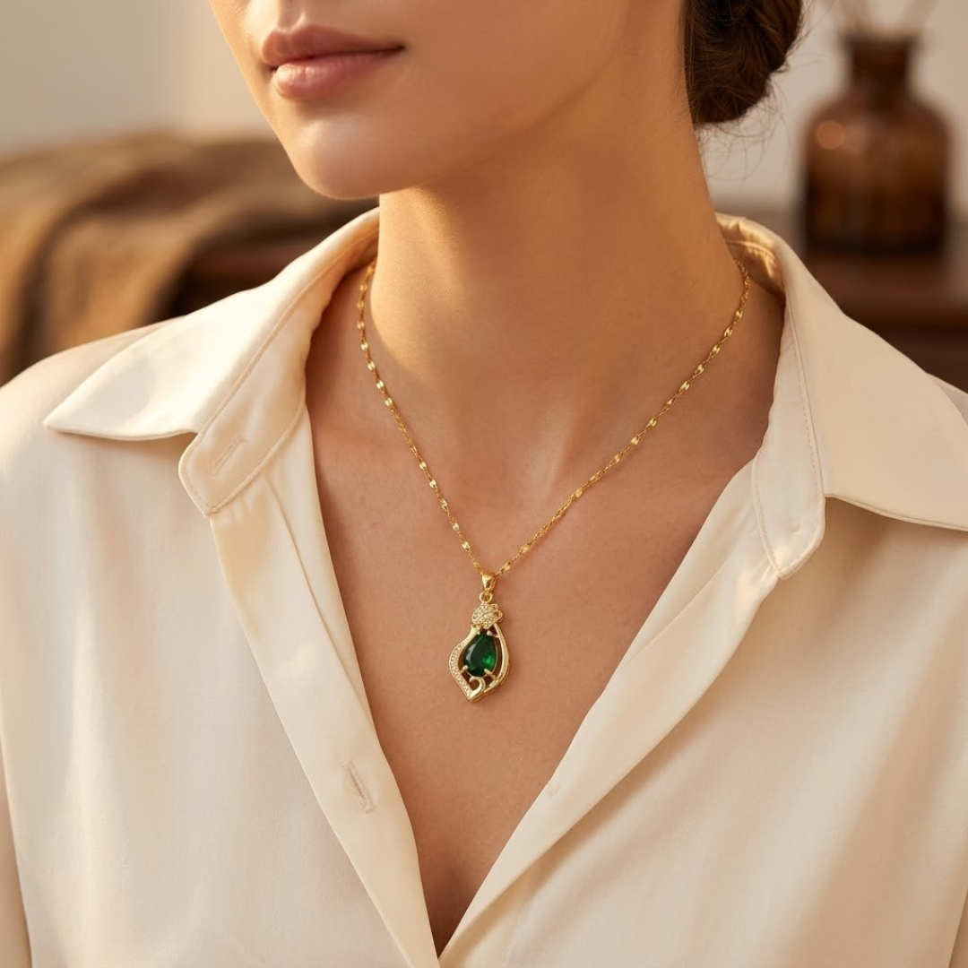 Golden Emerald Water Drop Pendant Necklace