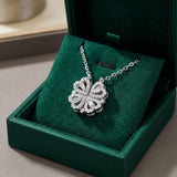 Gold Clover Necklace with Heart Pendant in Zircon Stone