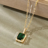 Rectangular Halo Necklace in Gold and Emerald