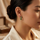 Vertical Gold and Emerald Hoop Earrings