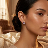 Halo Earrings in Gold and Amethyst