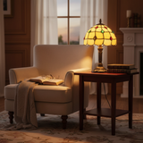 Lampe de table vitrail dorée