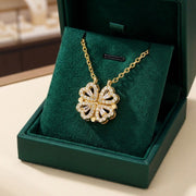 Gold Clover Necklace with Heart Pendant in Zircon Stone