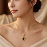 Golden Emerald Water Drop Pendant Necklace
