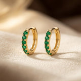 Gold and Emerald Hoop Earrings