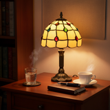 Tischlampe aus Buntglas in Gold