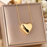 Elegant Necklace with Puff Heart Pendant in White Gold