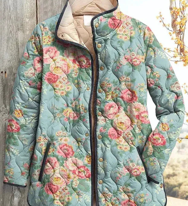 Quilted Jacket with Roses on Mint