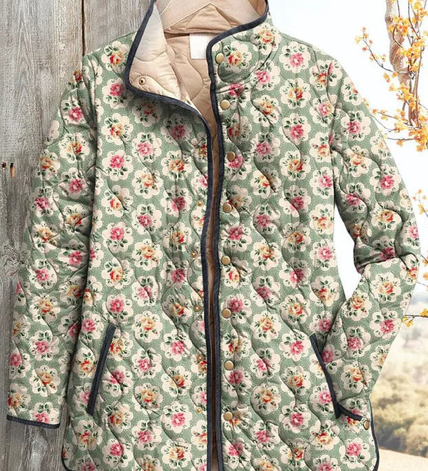 Quilted Jacket with Roses on Sage