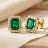 Gold Earrings with Square Emerald