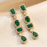 Multi-shape Drop Earrings in Gold and Emerald