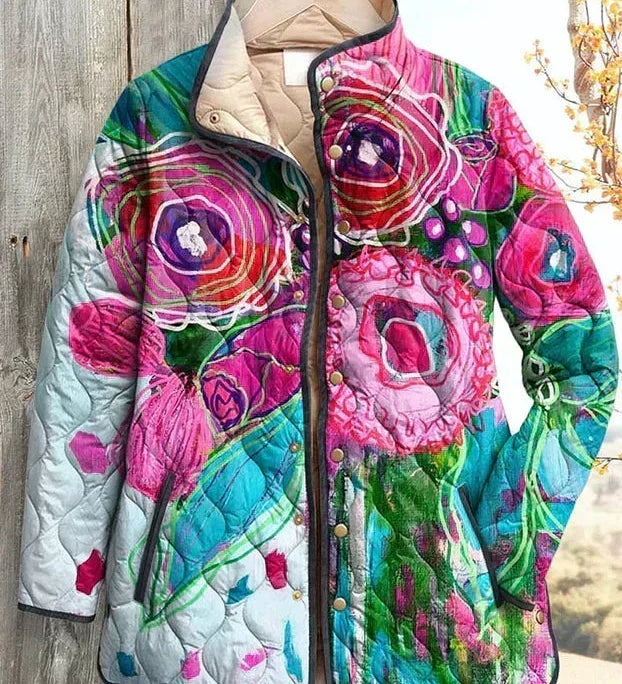 Quilted Jacket with Flowers in Pink