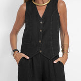 Aira - Buttoned Waistcoat & Wide Leg Trousers