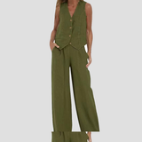 Aira - Buttoned Waistcoat & Wide Leg Trousers
