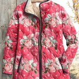 Quilted Jacket with Roses in Berry