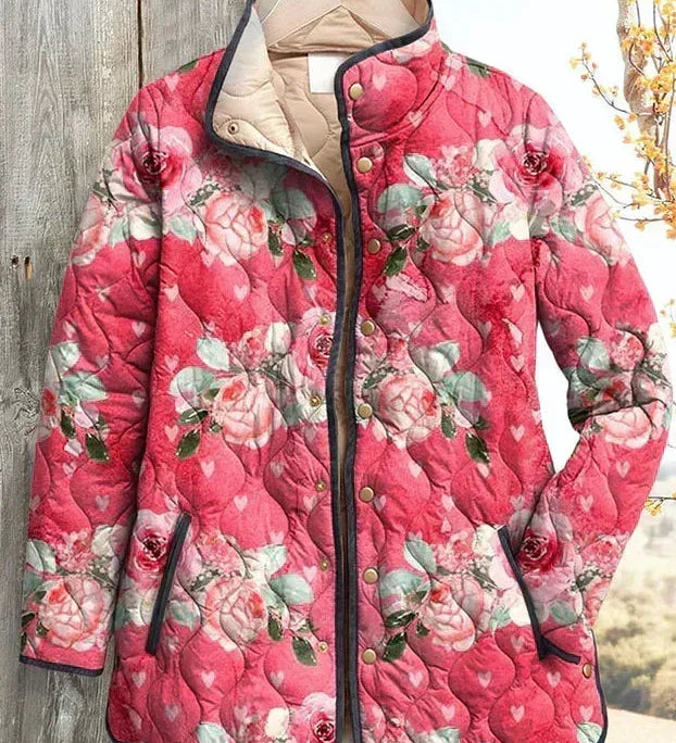 Quilted Jacket with Roses in Berry