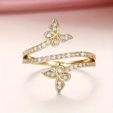 Ring with Butterflies and Embedded Zirconia in White Gold