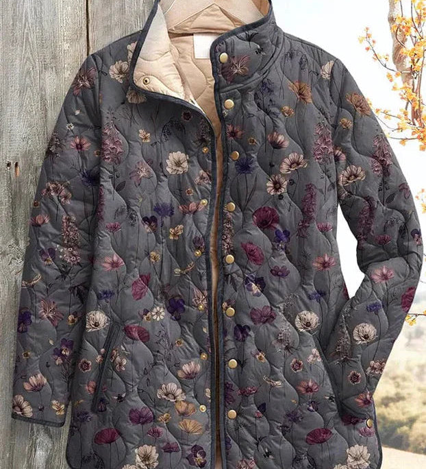 Quilted Jacket with Floral Pattern in Grey