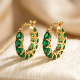 Emerald Gold Hoop Earrings