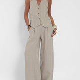 Aira - Buttoned Waistcoat & Wide Leg Trousers