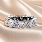 Triangular Zirconium Ring in White Gold Plating