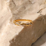 Dainty Twisted Pearl Stacking Ring in Gold
