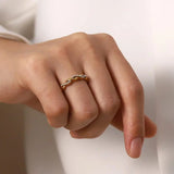 Dainty Twisted Pearl Stacking Ring in Gold