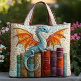 Quilted Tote Bag - Dragon Emerald Guardian of Books