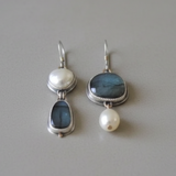 Vintage Blue Stone and Pearl Earrings