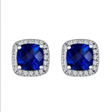 Square Sapphire Earrings | White Gold