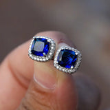 Square Sapphire Earrings | White Gold