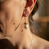 Vintage Pearl Earrings with Gold Threads