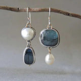 Vintage Blue Stone and Pearl Earrings