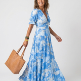 Juliette | Midi dress with flowers, short sleeves and V-neck
