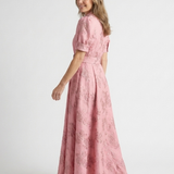 Amélie | Maxi dress with short sleeves and floral belt