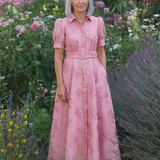 Amélie | Maxi dress with short sleeves and floral belt